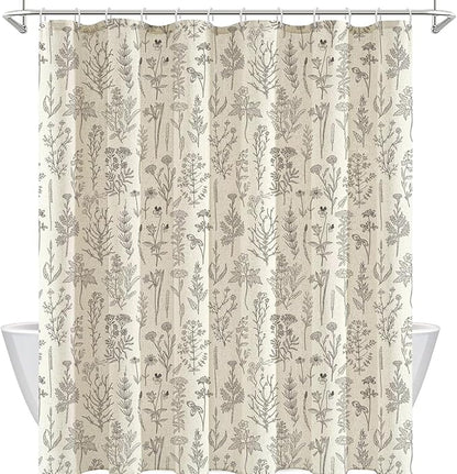Coxila Vintage Floral Linen Shower Curtain Extra Long XL Flower Retro Rustic Antique Botanical Farmhouse Country Boho Cottage Aesthetic Wildflower Bathroom 72 x 84 Inch Polyester Fabric 12 Pack Hooks