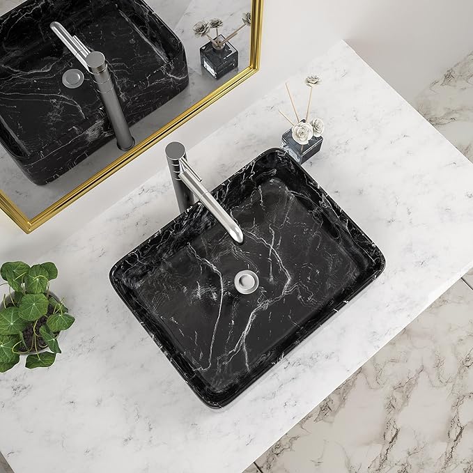 Bathroom Vessel Sink - Beslend 19''x15'' Rectangle Above Counter Marble Porcelain Ceramic Vessel Sink Art Basin