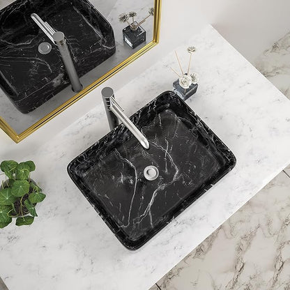 Bathroom Vessel Sink - Beslend 19''x15'' Rectangle Above Counter Marble Porcelain Ceramic Vessel Sink Art Basin
