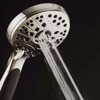 High Pressure 6-setting Luxury Handheld Shower Head – 6 Foot Stainless Steel Hose – Anti Clog Jets – Anti Slip Grip – All Brushed Nickel Finish – Top US Brand – Includes Extra Wall Bracket