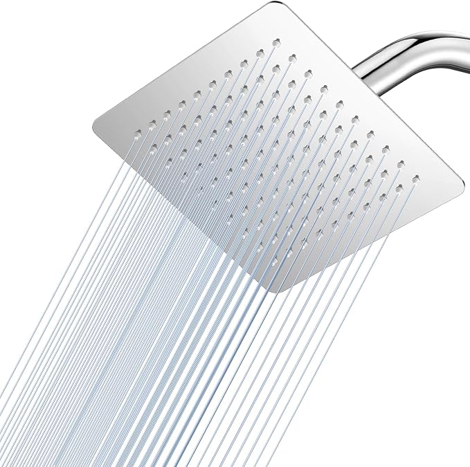 8 Inch Rain Shower Head Chrome Polished - All Metal Stainless Steel 304, Ultra Thin Design, Square Rainfall Showerheads Modern Bathroom - Full Body Coverage Bath Shower