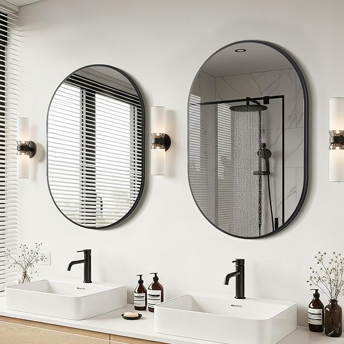 Black Oval Bathroom Mirror for Over Sink, 2 Pack 20"x30" Wall Mirror | HD Shatterproof Glass, Metal Framed, Oval Vanity Mirrors for Bathroom, Bedroom, Living Room, Entryway, Horizontal or Vertical