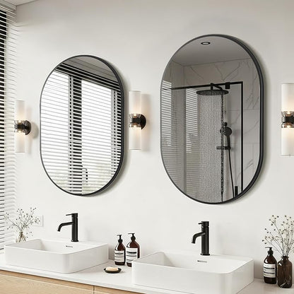Black Oval Bathroom Mirror for Over Sink, 2 Pack 20"x30" Wall Mirror | HD Shatterproof Glass, Metal Framed, Oval Vanity Mirrors for Bathroom, Bedroom, Living Room, Entryway, Horizontal or Vertical