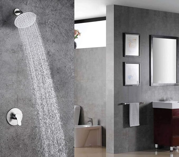 SUMERAIN Bathroom Shower Faucet Brushed Nickel Single Handle | with Solid Brass Rough-in Valve, Shower Arm, Stainless Steel 8" High Pressure Rain Showerhead, Modern