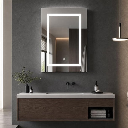 DeerValley LED Lighted Bathroom Medicine Cabinet with Mirror, 20''x28'' | Wall Mounted Mirror Cabinet with Socket, Dimmable Light, Anti-Fog, Adjustable Shelf, DV-1MC0498