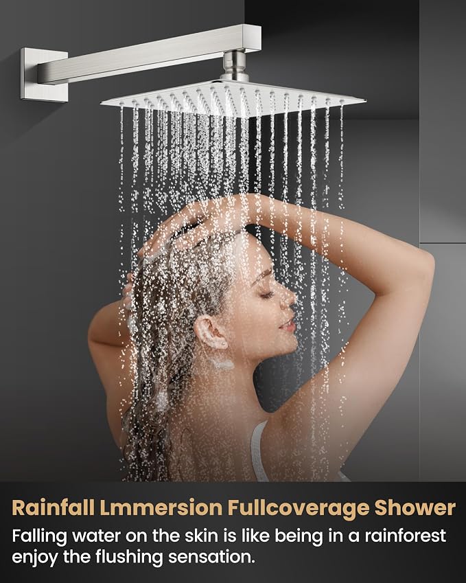 Airuida 8 Inch Brushed Nickel Shower Faucet Set,Shower Valve Kit | Rainfall Shower Head and Handle Set,Female Thread Rough-in Valve Shower Kit,Single Function Shower System