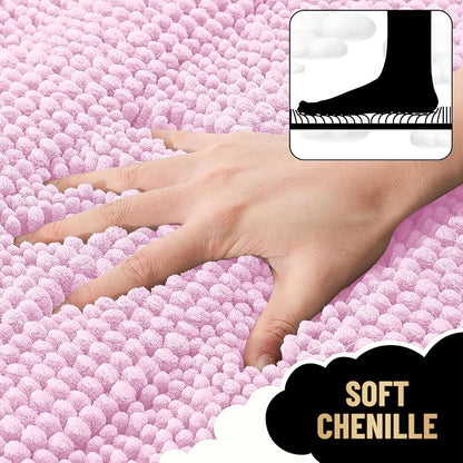 OLANLY Thick Bathroom Rugs 30x20, Soft Chenille Striped Bath Rugs, Pink | Rubber Backing, Machine Wash, Extra Absorbent Bath Mats for Bathroom Floor, Tub and Shower, Home Decor Accessories