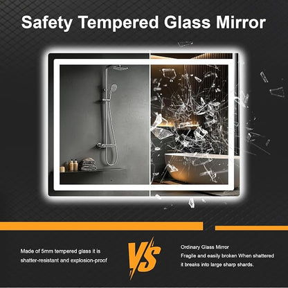 LED Bathroom Mirror with Lights, 30 x 40 Lighted Vanity Wall Mirror | Backlit and Frontlit, Anti-Fog, Dimmable 3 Colors, Shatter-Proof Tempered Glass, Memory Function, Plug-in/Hardwired