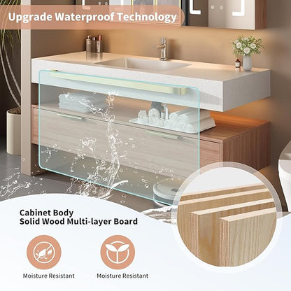 40-Inch Single Sink Vanity with Medicine Cabinet, Mirror Defogger, Wall Mounted Touch Dimming Floating Storage