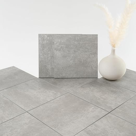 W&S 24-Sheets Peel and Stick Floor Tile, Warm Grey Stick on Backplash for Kitchen,Thicker Waterproof Luxury Flooring, Self Adhesive Faux Stone Wall Tile for Living Room,Bathroom,Bedroom