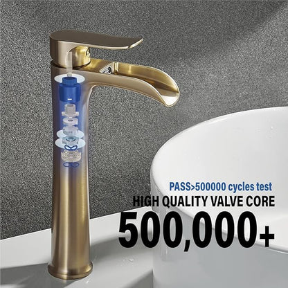 Vessel Sink Faucet,Brushed Gold Bathroom Faucet,Yundoom,Single Hole Bathroom Sink Faucet,Tall Bathroom Faucet Single Handle,Bathroom Bowl Sink Faucet,Waterfall Bathroom Faucet,Bathroom Tall Faucet.