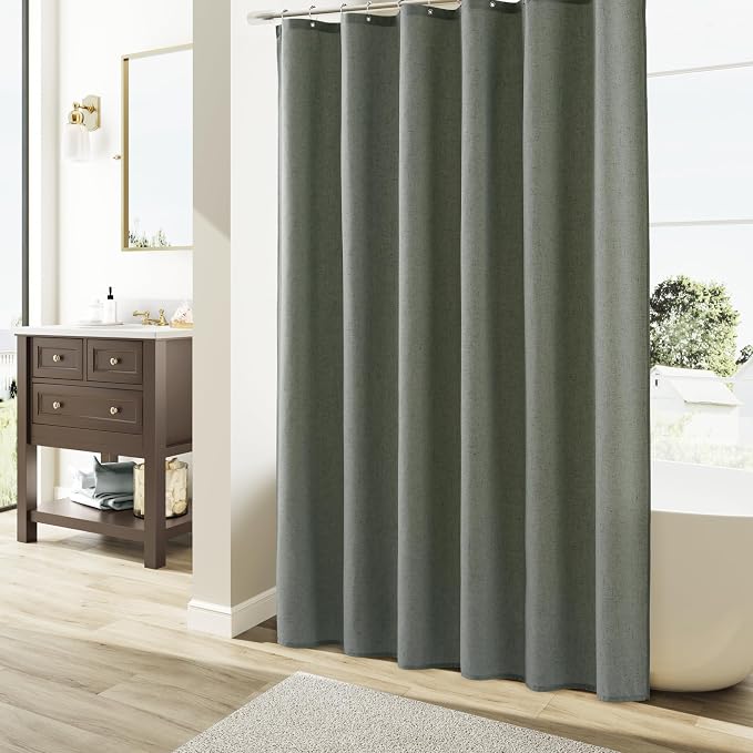 Desert Sage Linen Shower Curtain, Country Boho Farmhouse Bath Decor Shower Curtains Neutral Cloth Weighted Textured Fabric Bath Curtain Liner with Hooks, 72x78