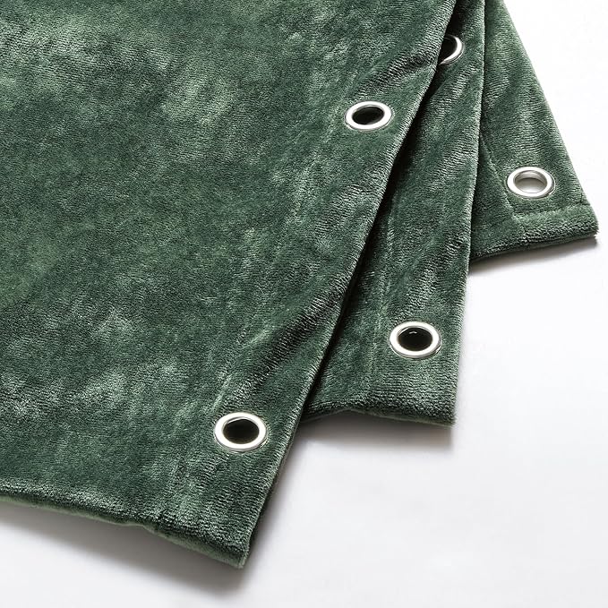 Fredsure Distressed Velvet Shower Curtain Set, 13 Pieces Blackish Green Including 1 Piece 72"x72" Shower Curtain and 12 Pieces Silver Hooks