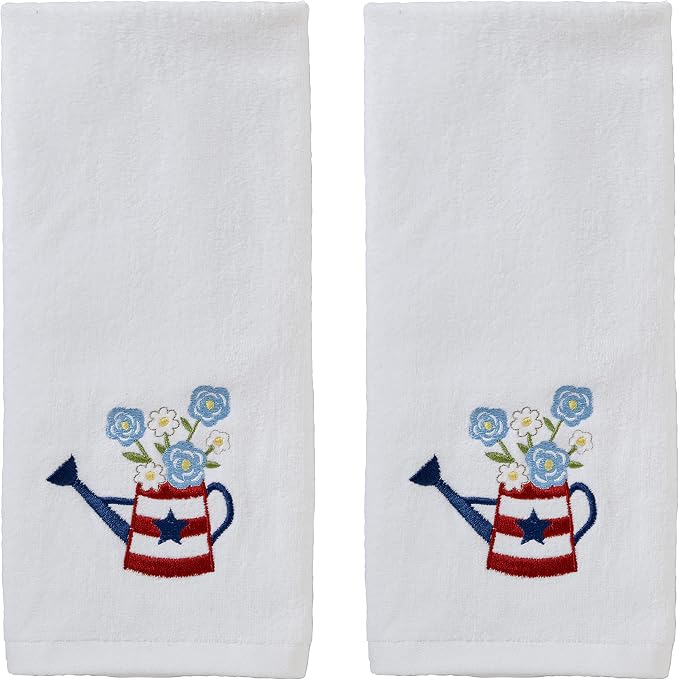 SKL Home Patriotic 4th of July Americana Water Can Hand Towel Set, White, Small, 2 Count | Decorative embroidery for Memorial Day, 4th of July, Labor Day & all patriotic holidays. For the bathroom, kitchen or bar.