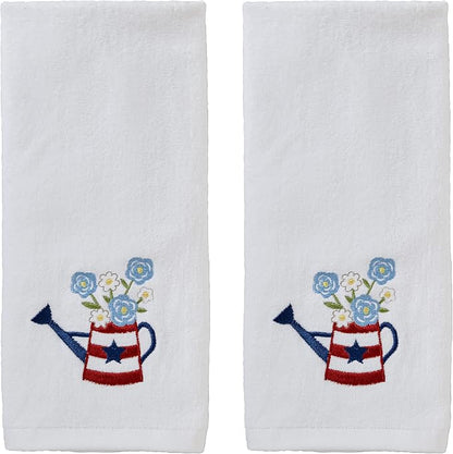 SKL Home Patriotic 4th of July Americana Water Can Hand Towel Set, White, Small, 2 Count | Decorative embroidery for Memorial Day, 4th of July, Labor Day & all patriotic holidays. For the bathroom, kitchen or bar.