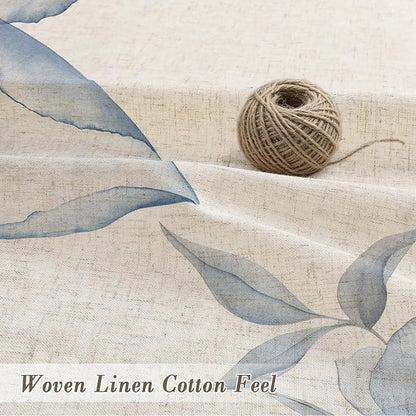 Blue Floral Linen Shower Curtain, Watercolor Botanical Design, 36 x 72 | Boho Floral Design, Watercolor Botanical Style, Ink Painting Flowers & Leaves, Linen Blend Fabric Curtain