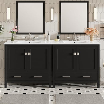 72" Black Bathroom Vanity with Double Sink, 72 Inch Bathroom Vanity Set with Double Vanities (Separate), 2 Bathroom Vanities with Sink, Storage Shelf, and Divided Drawers (Mirror not included)
