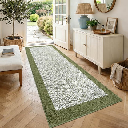70x24 Long Bathroom Rugs Washable Non Slip, Olive Green Bath Mat for Bathroom Floor Tub, Soft Absorbent Quick Dry Mats for Shower,Bathtub,Home Decor