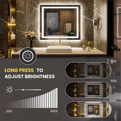 LOAAO 42"X36" LED Bathroom Mirror with Lights, UL Listed | Anti-Fog, Dimmable, 3 Color Temperature, Backlit + Front Lit, Memory Function, Tempered Glass