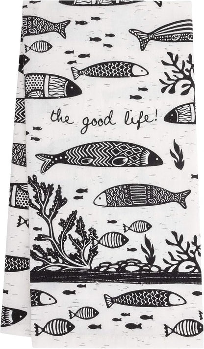 Karma Gifts Black and White Boho Tea Towels, 28" L x 20" W, Fish