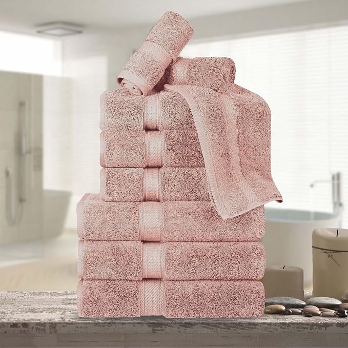 Superior Egyptian Cotton 800 GSM Plush Absorbent, 9 Piece Set, Muted Mauve | Quick Dry, Soft Luxury Towel Set, Bath Essentials, Guest Bath, Spa, 3 Bath, 3 Hand, 3 Face Towel, Madeline Towels