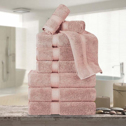 Superior Egyptian Cotton 800 GSM Plush Absorbent, 9 Piece Set, Muted Mauve | Quick Dry, Soft Luxury Towel Set, Bath Essentials, Guest Bath, Spa, 3 Bath, 3 Hand, 3 Face Towel, Madeline Towels