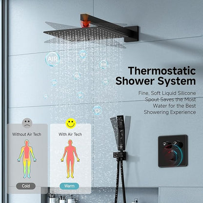 SR SUN RISE 100℉ Thermostatic Shower System,10" Luxury Rainfall Shower Head and High-Pressure Handheld Bathroom Shower Faucet Set,Shower Valve and Trim Kit Included (Matte Black)