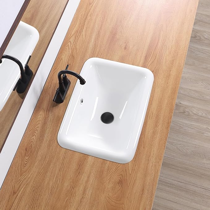 Bathroom Vessel Sink 21 Inch Drop In Bathroom Sink Rectangular Semi Recessed Sinks with Overflow White Ceramic Small Vanity Sinks for Bathrooms