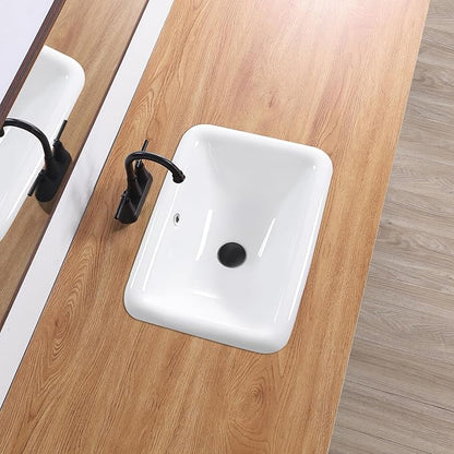 Bathroom Vessel Sink 21 Inch Drop In Bathroom Sink Rectangular Semi Recessed Sinks with Overflow White Ceramic Small Vanity Sinks for Bathrooms