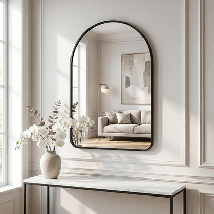 HARRITPURE 24"x36" Arched Bathroom Mirror Wall Mounted Black Arch Mirror | Vanity Aluminum Alloy Frame Arch Wall Mirror for Living Room, Bedroom, Entryway