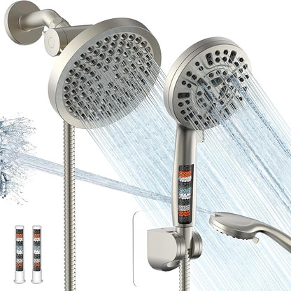 Shower Head with Handheld Spray Combo, Dual Rain Shower Head | High Pressure Performance, 10-Mode Spray Options, Replaceable Filter, Flexible 67" Hose, Durable Brushed Nickel Finish