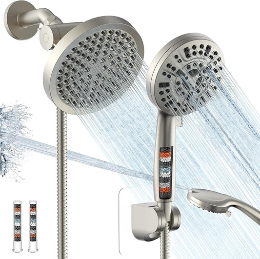 Shower Head with Handheld Spray Combo, Dual Rain Shower Head | High Pressure Performance, 10-Mode Spray Options, Replaceable Filter, Flexible 67" Hose, Durable Brushed Nickel Finish