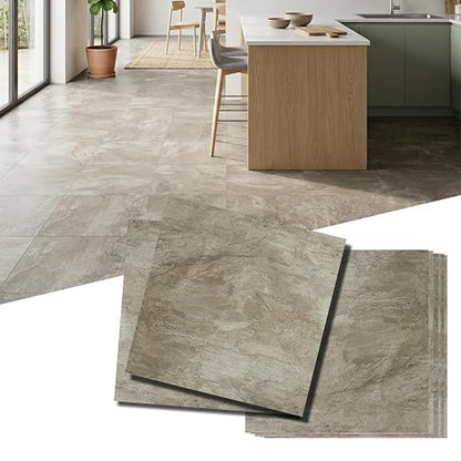 Peel and Stick Floor Tiles, 1.8mm Thick Waterproof Viny Beige-Brown Marble | Marble Look Tiles, Durable Water&Oil Resistant Tiles for Bathroom, Kitchen & Renter-Friendly DIY Home Upgrade
