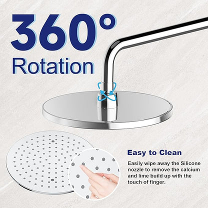 Bathroom Shower Faucet Set Wall Mounted Rainfall Shower System 10 Inches High Pressure Shower Head and Multifunctional Shower Handheld, Included Rough-in Valve and Trim Kit Polished Chrome