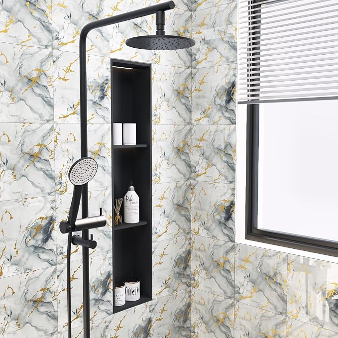 10pcs Marble Peel and Stick Backsplash Wall Tiles, Waterproof Shower Wall Panels, 11.8"x11.8" Peel and Stick Tile for Home Bathroom, Kitchen, Washroom, Living Room, Blue and Gold (Not Real Tile)