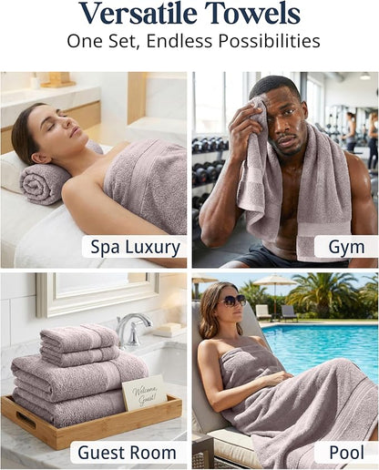 LANE LINEN Towel Set Quick Dry 100% Cotton 6 Piece Soft - Platinum | Cotton Bath Towel Set - Ring-Spun Durability, Ring-Spun Cotton, Terry Weave Comfort, Long-Lasting Comfort, Hotel-Style Look