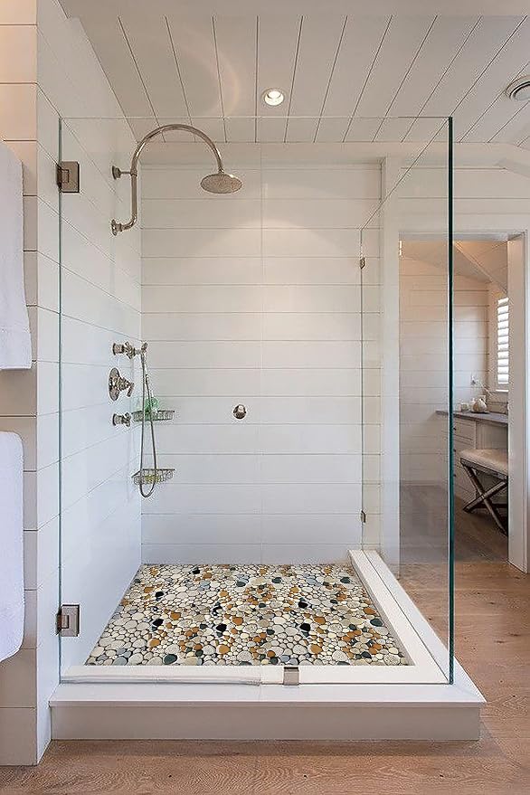 Pebble Shower Floor Tile Bathroom Beige Wall Backsplash Mosaic Tiles (5 Sheets)