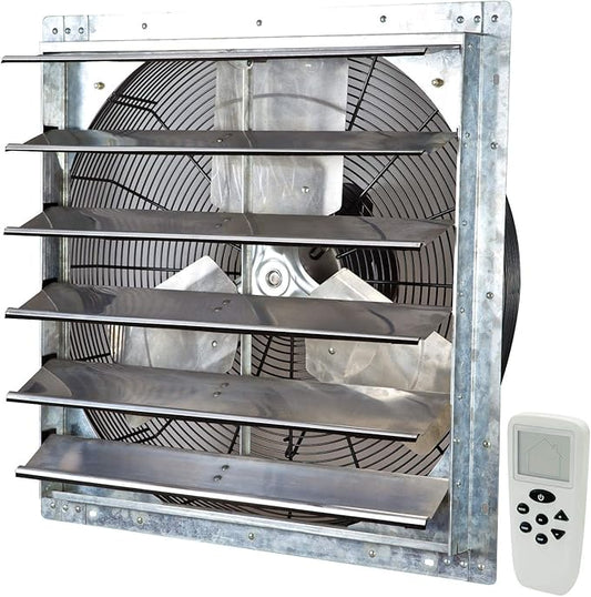iLiving 24" Shutter Exhaust Fan with Wireless Smart Remote Controlled Thermostat and Humidity, Variable Speed Wall Mounted Attic Vent Fan, Chicken Coop Ventilation, 4244 CFM, 6200 SQF Coverage Area