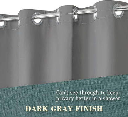 No Hook PEVA Shower Curtain or Liner, Standard Size 71x74, Dark Gray | 8G Heavy Duty, Grey Bathroom Shower Curtain, No Hooks Required, Waterproof Plastic & PVC Free