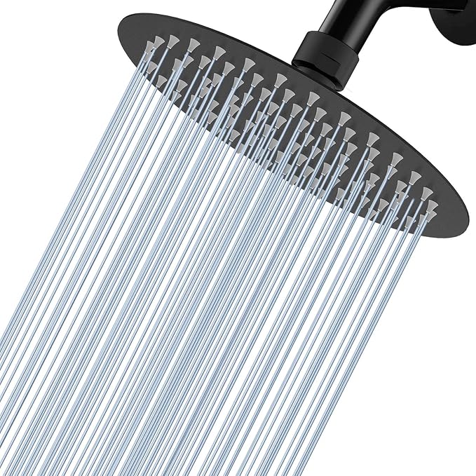 Voolan High Pressure Rain Shower Head - Rainfall Shower head Made of 304 Stainless Steel - Comfortable Shower Experience Even at Low Water Flow (6 Inch, Black)