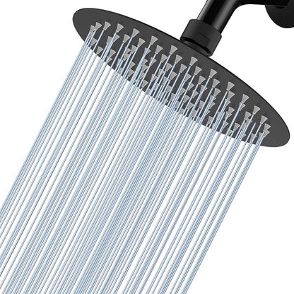 Voolan High Pressure Rain Shower Head - Rainfall Shower head Made of 304 Stainless Steel - Comfortable Shower Experience Even at Low Water Flow (6 Inch, Black)