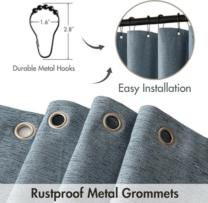 MIULEE Linen Fabric Shower Curtain Dusty Blue W72*L72 12 Metal Hooks | Modern, Heavy Duty, Shower Curtain Set, Waterproof Thick Cloth Shower Curtains, Bathroom Hotel Bathtub, Washable
