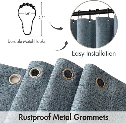 MIULEE 72 x 84 Extra Long Linen Shower Curtain Dusty Blue 12 Metal Hooks | Washable, Fabric Shower Curtain, Waterproof Neutral Thick Cloth Shower Curtain, Bathroom Hotel Bathtub