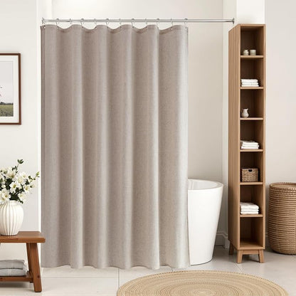 Linen Shower Curtain 72 Inch Long for Bathroom Boho Farmhouse Fabric Shower Curtains Set with Hooks Neutral Cloth Modern Cottage Core Waterproof 72x72,Taupe Burlywood