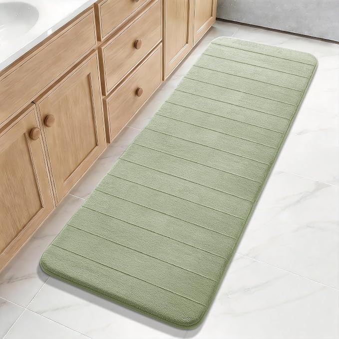 Yimobra Bathroom Runner 60"x24", Non Slip Memory Foam Bath Mat, Super Soft Water Absorbent Hallway Carpet, Machine Washable Rug for Vanity Tub Shower, Sage Green