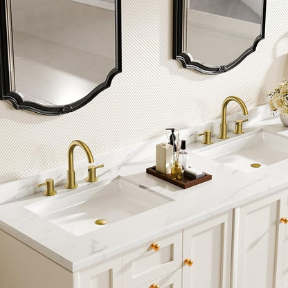 FORIOUS Bathroom Faucet 3 Hole, 360° Swivel 8 Inch Sink Faucet Brushed Gold | with Pop Up Drain, 2 Handles,for Sink Vanity RV Lavatory Farmhouse, 304 Stainless Steel, Lead-free, Leakproof