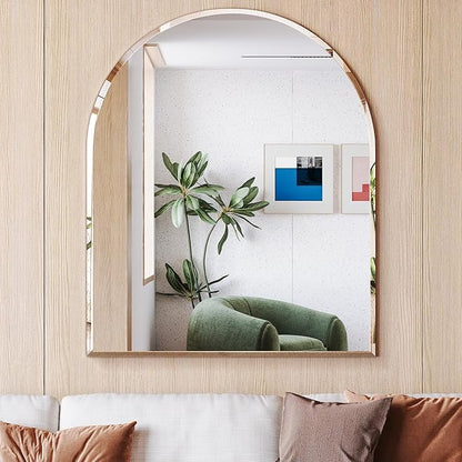 Frameless Bathroom Mirror, 30" x 36" Arched Vanity Mirror for Wall Beveled, Arch Wall Mounted Mirror for Over Sink, Bedroom, Mantel