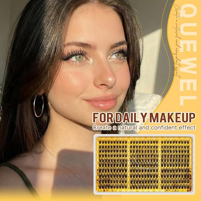 QUEWEL Lash Clusters Wispy Eyelash Clusters 300 Pcs Natural Cluster Eyelash | Extensions C Curl, Mixed Length 10-16mm DIY Individual Lashes Cluster at Home for Countless Stunning Looks (QU45)