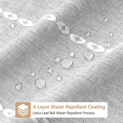 Seenus 72 x 84 inch Extra Long Boho Chic Shower Curtain Heavyweight with Tassels, Grey Linen Textured Fabric Farmhouse Shower Curtain, Elegant Gray & White Striped Bathroom Curtain Water Repellent