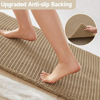 TYUU Waffle Bath Mat, Boho Bathroom Rugs Non Slip Washable, 48x24 Khaki | Super Absorbent Quick Dry Bath Rug, Non-Slip Backing, Soft Waffle Boho Farmhouse Bathroom Mats, Tub, Shower & Home Decor